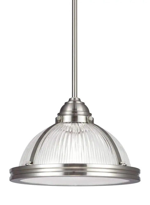 Pratt Street Prismatic One Light Pendant With Clear Textured Glass And Brushed Nickel Finish, Adjustable Three 12 Inch And One 6 Inch Stem Kit