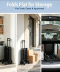 Beefy Folding Hand Truck Dolly Cart With 6 Wheels And 500 Lb Capacity For Luggage Moving And Travel Heavy Duty Utility Cart That Folds Flat For Easy Storage Sturdy Haul With 2 Elastic Ropes folded flat in closet, apartment, and car trunk