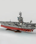Top Shelf USS Enterprise CVN 65 Aircraft Carrier Building Blocks Set With 4941 Heavy Duty Bricks And 1 350 Scale Military Ship Model Including 28 Scale Jets Plus Sleek Display Stand For Real Deal Fans, detailed side view of massive ship model.