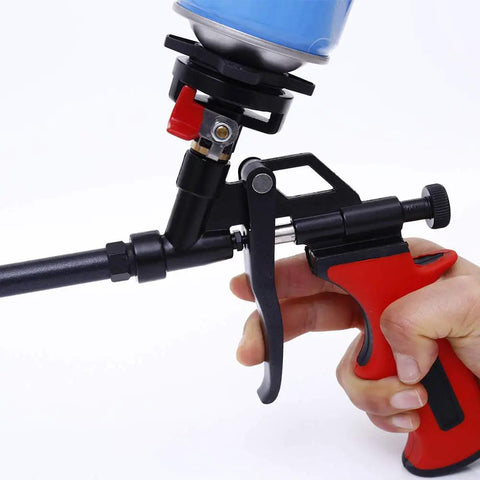 Hand using Spray Foam Gun With PTFE Coated Barrel For Easy Anti Clog Application Expanding Foam Sprayer For Caulking And Insulation