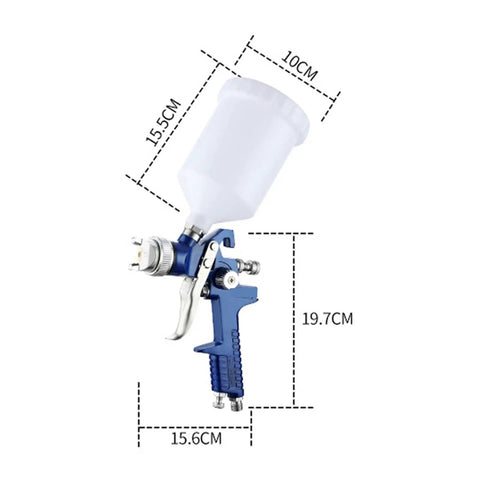 Heavy Duty Handheld Airbrush Kit With Three Precision Nozzles For A Smooth As Butter Spray Gun Finish Featuring Easy Setup And Durable All Copper Flow Cap Perfect For Stress Free Diy Painting On Furniture Cars And Bikes, showcasing dimensions.