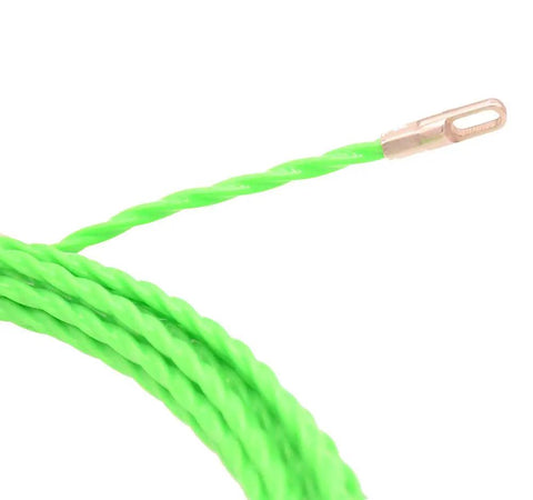 Green flexible leader rod from 33 Ft Upgraded Pet Fish Tape Electrical Wire Threader Puller Tool for cable installations.