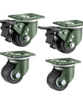 Top Rated Heavy Duty 3 Inch Polyamide Caster Wheels With Smooth Swivel Brakes And Double Ball Bearings Smooth As Butter Silent Floor Savers For Workbenches And Heavy Load Hauling 4 Pack - close-up view of four caster wheels with brakes.