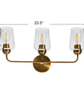 Mid Century Inspired Vanity Light With Three Snifter Glass Shades In Antique Nickel Finish Damp Location Rated And Mounts Up Or Down For Flexible Bath Or Powder Room Lighting Soft Warm Ambience, 23.5x11.5 inches, shown front view