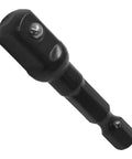 Close-up of one piece from Three Eighths To One Quarter Socket Adapter Kit Fifty Millimeter Long Black Steel Impact Extensions.