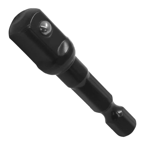 Close-up of one piece from Three Eighths To One Quarter Socket Adapter Kit Fifty Millimeter Long Black Steel Impact Extensions.