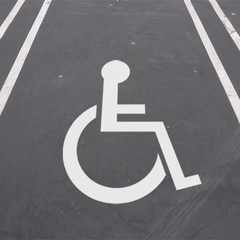Handicap Parking Lot Stencil 48 By 48 Inches Heavy Duty Plastic Reusable Made In The USA applied to parking space
