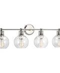 Hansford 4 Light Bath Vanity Fixture In Polished Nickel With Glass Globe Shades For Urban Industrial Vibe Bathroom Lighting