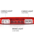 Front view of High Mount Third Brake Light With Bulb for Chevy Silverado and GMC Sierra 1999 to 2006 1500 2500 3500 HD Models.