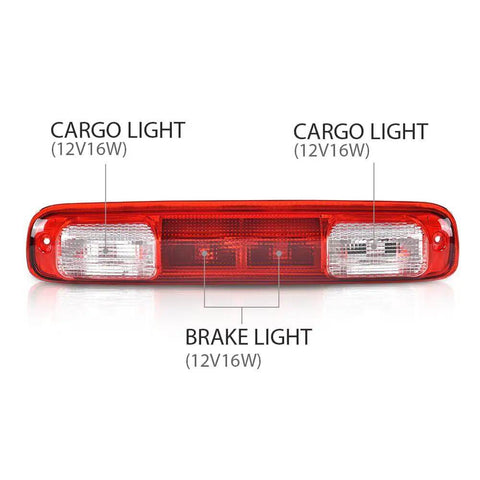 Front view of High Mount Third Brake Light With Bulb for Chevy Silverado and GMC Sierra 1999 to 2006 1500 2500 3500 HD Models.