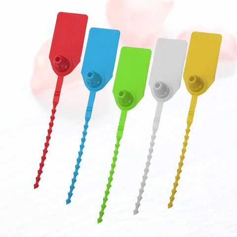 50 Self Locking Cable Ties With White Label Boards For Straight Up Cord Management No Sweat Wire Organizer Bundle Wrap Top Shelf Heavy Duty Nylon Fastener Alternative in red, blue, green, white, and yellow.