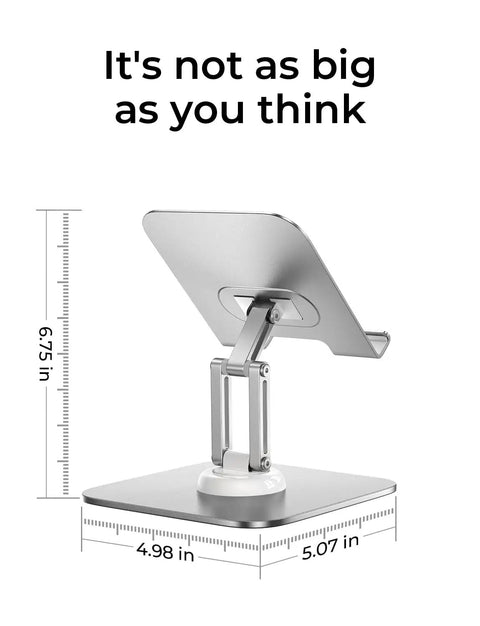 Side view of adjustable desk tablet stand with rotating display durable Al Ti alloy holder for iPad and Kindle fits 4.7 to 12.9 inch tablets switch and iPhone 2026 upgrade anti slip perfect gift for home office