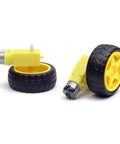 Two Sets Plastic Tire Wheel With Gear Motor Dual Shaft For Smart Car Robot Arduino, 65x28mm Tire, Yellow and Black DIY Kit
