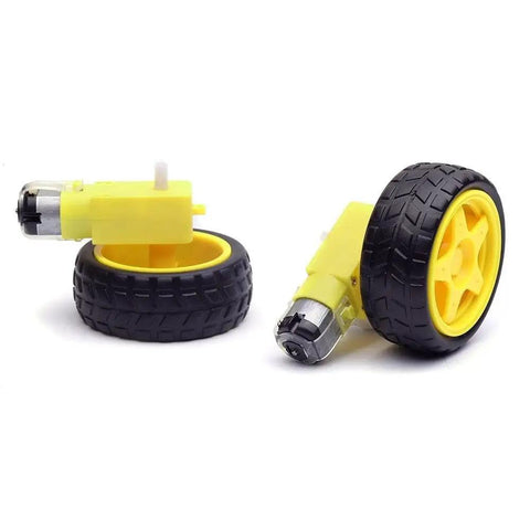 Two Sets Plastic Tire Wheel With Gear Motor Dual Shaft For Smart Car Robot Arduino, 65x28mm Tire, Yellow and Black DIY Kit