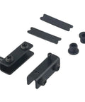 Black 2 Pack Glass Door Hinges No Drill Stainless Steel Pivot Swivel with rubber cushions for 5-6mm glass, components shown.