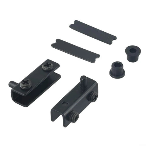 Black 2 Pack Glass Door Hinges No Drill Stainless Steel Pivot Swivel with rubber cushions for 5-6mm glass, components shown.