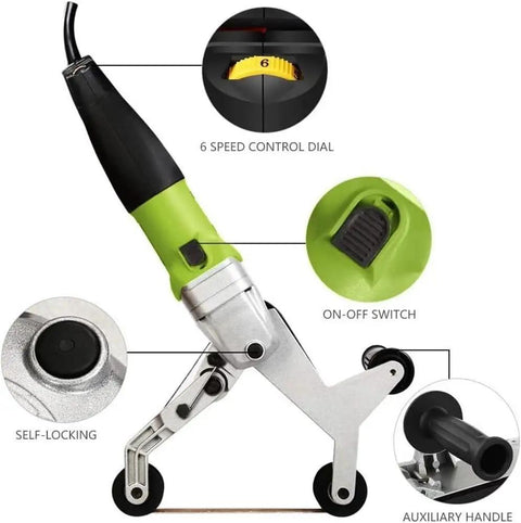 Powerful 800W Electric Round Tube Polisher Sander Machine features intricate controls including a 6 speed control dial and on-off switch.
