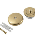 Lift And Turn Tub Drain Kit In Brushed Brass With No-Fuss Universal Fit For 1-1/2 And 1-3/8 Inch Drains, Includes Strainer, Overflow Plate, And Adapter, Durable Zinc Alloy And ABS Construction, Easy Install components