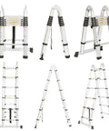Space Saving A Frame Telescoping Ladder From 2.7ft To 12.5ft, 6 6 Steps, Adjustable Height, Heavy Duty 330lb Capacity, Anti Slip Feet, Foldable For Easy Transport, Great For RV Home And Light Duty Work. White aluminum A-frame ladder