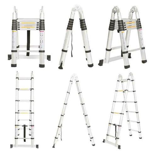 Space Saving A Frame Telescoping Ladder From 2.7ft To 12.5ft, 6 6 Steps, Adjustable Height, Heavy Duty 330lb Capacity, Anti Slip Feet, Foldable For Easy Transport, Great For RV Home And Light Duty Work. White aluminum A-frame ladder