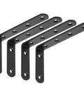 Rock Solid Heavy Duty Metal Shelf Brackets Set Of Eight Corner Braces with strong triangular design, black, 4 L-shaped brackets.