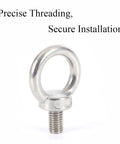 4 Pack 316 Stainless Steel Lifting Ring Eyebolts M6 Threaded Eyebolts For Swing Sets And Tie Downs Rust Resistant Heavy Duty Eyebolt Kit For Indoor Outdoor Use In Machinery Hardware, single eyebolt close-up