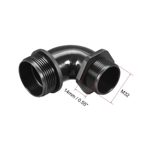 M32 90 Degree Cable Gland With IP68 Waterproof Nylon Joint And Adjustable Locknut For 15mm To 22mm Cable Diameters viewed from side