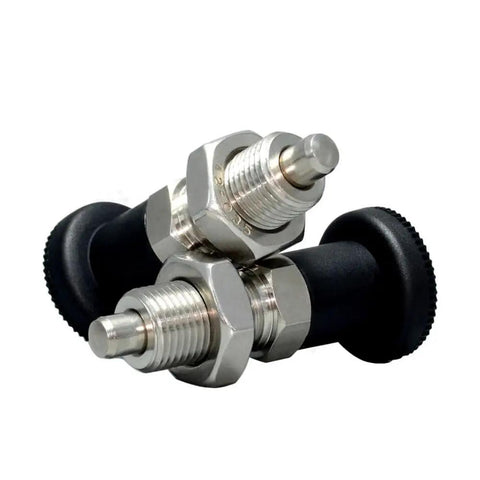 Heavy Duty Stainless Steel Spring Plunger With M12 Retractable Ball Nose Thumb Wheel And Easy Pull Knob For Straight Shots On Precision Clamping Gritty Shop Tough Setup positioned on a white background.