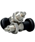 Retractable Stainless Steel Ball Nose Spring Plunger Pair With Smooth Pull Knob Grip And Rugged Construction For Quick Locking And No Drama Positioning On Workshop Gear M16, shown in close-up.
