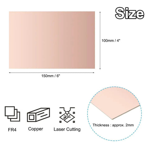 4x6 Inch Single Sided Copper Clad Laminate PCB Boards 12 Pack 2mm Thick FR4 Copper Plated Universal Circuit Prototyping Size Diagram