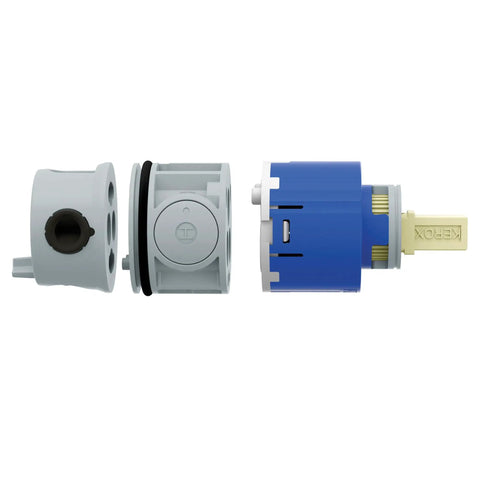 M Core 3 Series Replacement Mixing Valve Cartridge 1213 components for shower faucets, showing pressure balancing and volume control