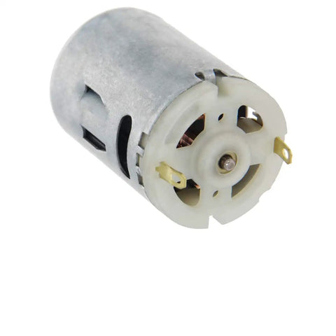 Side view of Six To Twelve Volts High Torque Mini DC Gear Motor with metal casing, ideal for RC boats and smart cars, 380 style for DIY toys.
