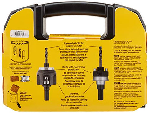 DEWALT bi-metal hole saw kit, electrician's set, yellow case with two arbors visible.