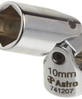 10mm flex socket from 12-Piece One Quarter Inch Drive Flex Socket Set, 6-Point Metric, Angled Flex Sockets For Tight Spots, Loctite Pins Prevent Loosening, Sizes 5mm To 15mm, Pro Grade Automotive And DIY Tool Kit Essential.