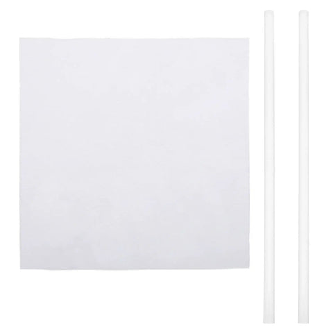 Two Pack Glass Sticks For Electrostatics Experiments Teaching Kit next to white paper sheet, classroom physics demo tool.