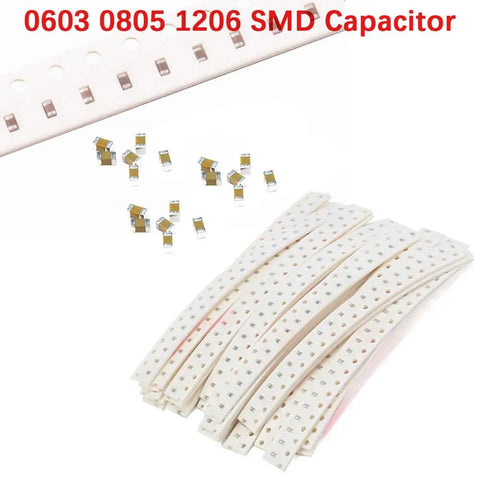 SMD capacitors in 0603, 0805, 1206 sizes, part of All In One Smd Capacitor And Resistor Kit With 2460 Pieces 41 Capacitor Values