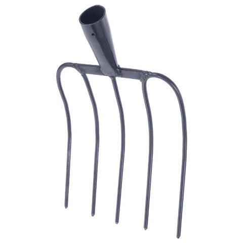 Handheld Manure Fork for Gardening and Farm Chores, Heavy Duty Steel Construction, 4-tine head, versatile garden tool, side view