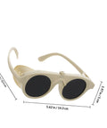 Tough As Nails Welding Safety Glasses With Anti Fog Lenses For Cutting And Grinding Workplace Protection Against Sparks And Liquid Splash Boss Level Shop Eye Gear Heavy Duty Pack on a white background, showing dimensions.