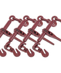 Four Pack Ratchet Chain Binders For 1/4 To 5/16 Inch G70 Chains, Heavy Duty Tie Down Haulers, Forged Steel, arranged side by side