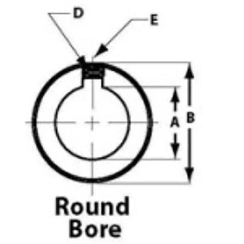 Diagram showing dimensions of a Round Bore for Built Tough One Inch Steel Shaft Coupler Featuring A Quarter Inch Keyway And Durable Black Oxide Finish.