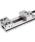 Heavy Duty Six Inch Precision Bench Vise Boasting Bulletproof Flat Jaw Setup For Milling Machines And Cnc Tools Built From Manganese Alloy Steel, side view.