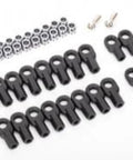 RC Rod End Set With 16 Long And 4 Short Ends 18 Hollow Ball Connectors And 2 Ball Screws Replacement Parts To Restore Worn Or Damaged Steering And Linkage On Most RTR RC Cars And Trucks, black plastic and metal