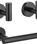 Matte Black Bathroom Hardware Set 3 Piece Premium Stainless Steel Wall Mount Kit with 5 Inch Toilet Paper Holder and Towel Hooks