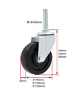 Heavy Duty Swivel Caster With Brake For Workbenches, Carts, And Furniture M-Threaded Stem Rolling Plate Casters with size markings