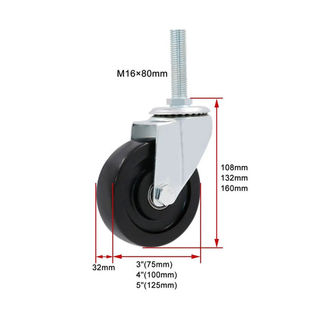 Heavy Duty Swivel Caster With Brake For Workbenches, Carts, And Furniture M-Threaded Stem Rolling Plate Casters with size markings