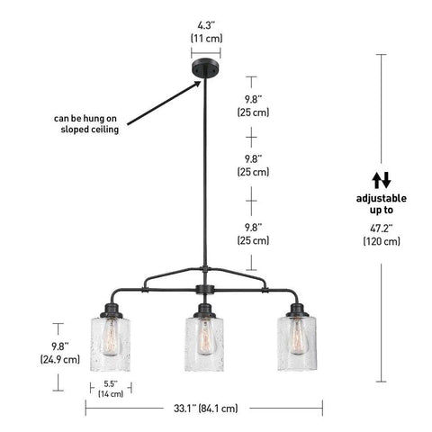 Annecy Rustic Dark Bronze Pendant Light With Seeded Glass Shades Adjustable Three 9.84 Inch Rods Bulb Not Included Farmhouse Vibe Ceiling Fixture Perfect For Kitchens And Dining Areas