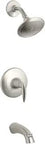 Rite-Temp No-Fuss Bath And Shower Valve Trim With Lever Handle Spout And 2.5 GPM Showerhead in Brushed Nickel Finish, full set view