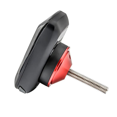 Rock Solid Bike Computer Mount For Garmin Edge Series side view, lightweight aluminum CNC machined, red anodized finish, easy install