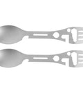 Two Piece Outdoor Spork And Fork Set Made Of Stainless Steel Reusable Flatware With Built In Bottle Opener For Travel Hiking Picnics