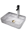 Square Clear Glass Vessel Sink Slick Finish Zero Hassle Cleanup Bathroom Vanity Basin Top Tier Modern Hotel Washbasin with polished stopper.